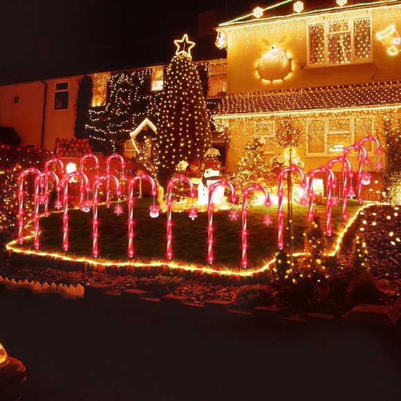 Christmas Decor Candy Cane Solar Lights Outdoor 12 Pack, 28" Lights, Red - Picture 4 of 6